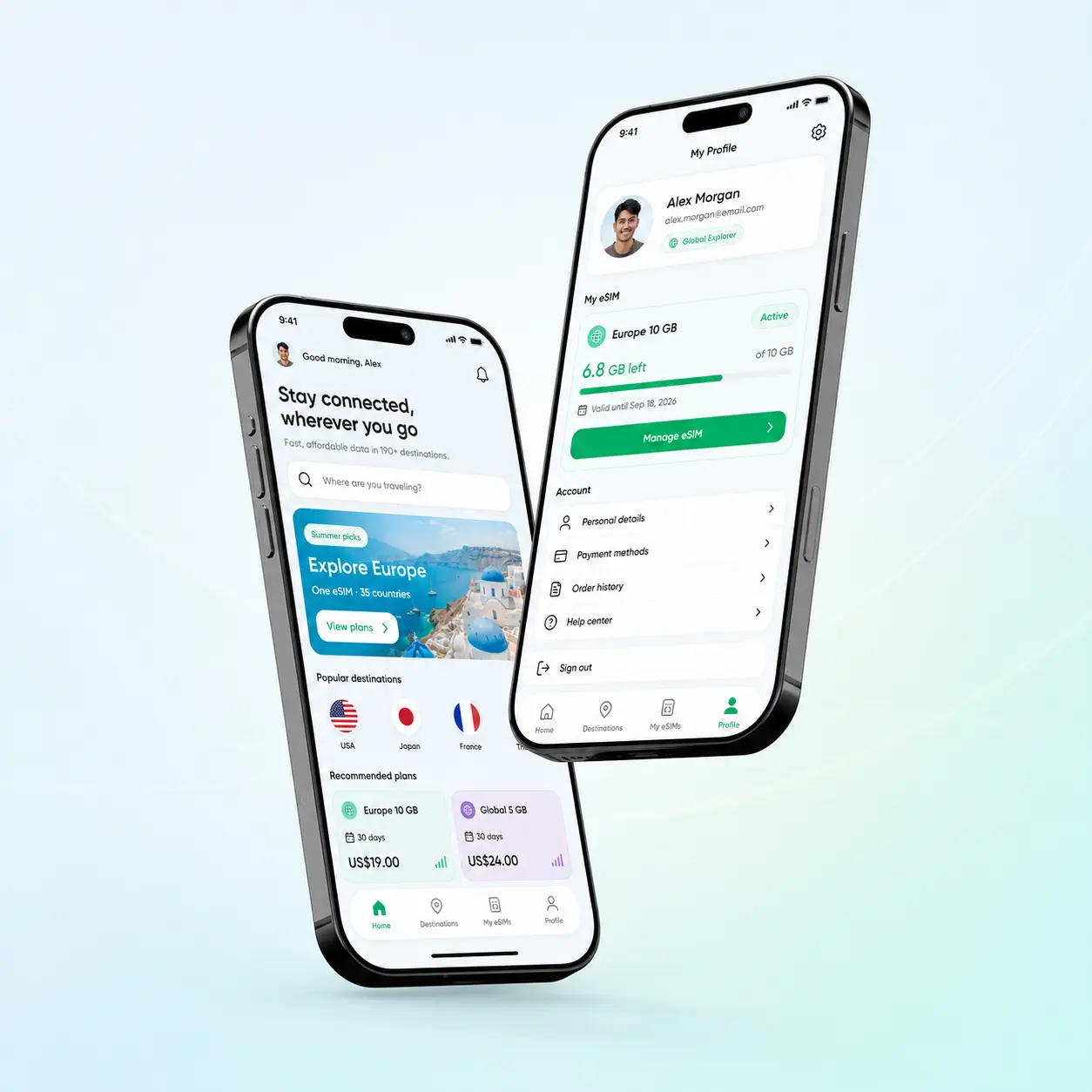 eSIM purchase and management product on mobile