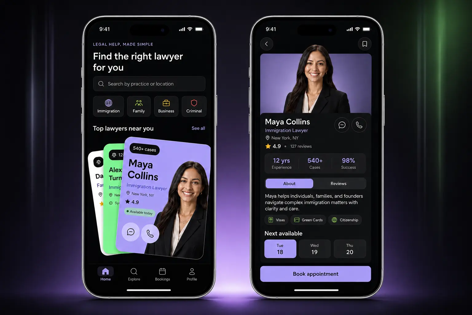 AI legal consultation booking product on mobile